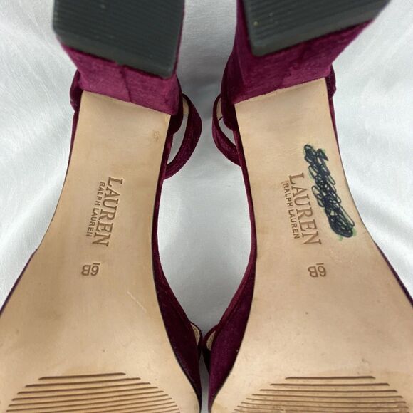 Lauren Ralph Dress Sandal Womens 6B Sylvia Velvet Purple Plum Heel Ankle Strap - Picture 12 of 13